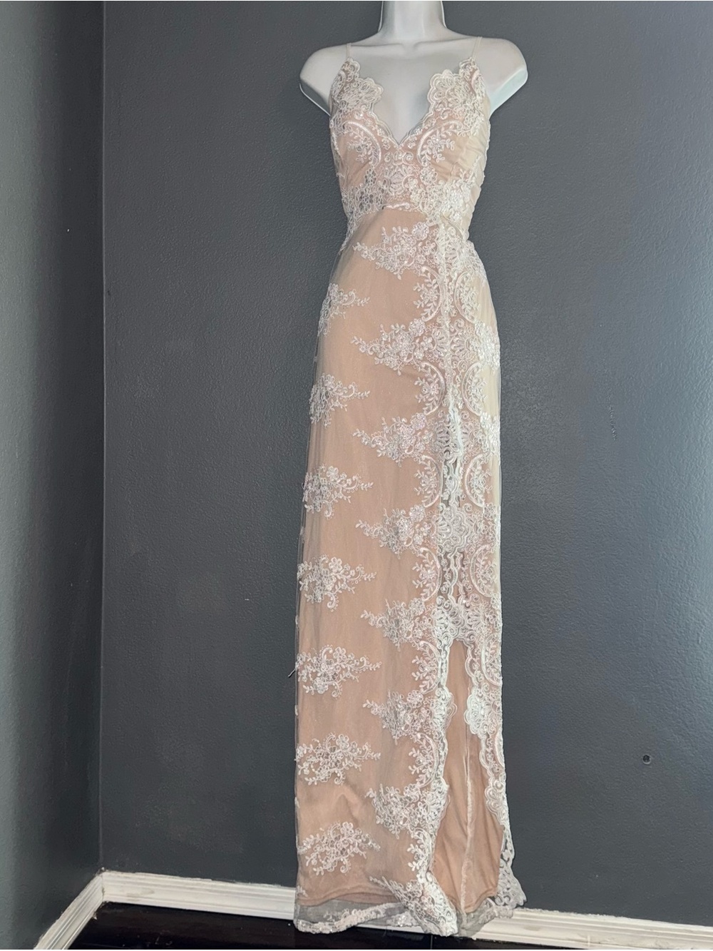 Windsor Nude Lace Maxi Dress with White Appliqué - Picture 5 of 9